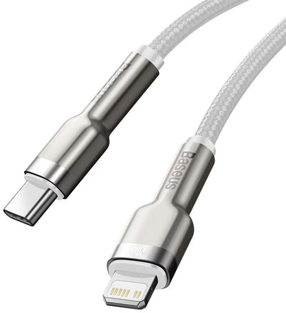 Cablu Date si Incarcare USB-C - Lightning Baseus Cafule Metal Series, 20W, 2m, Alb CATLJK-B02