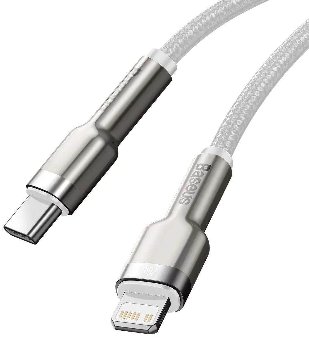 Cablu Date si Incarcare USB-C - Lightning Baseus Cafule Metal Series, 20W, 1m, Alb CATLJK-A02