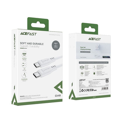 Cablu Date si Incarcare USB-C - USB-C Acefast C3-03, 60W, 1.2m, Alb