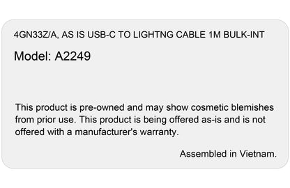 Cablu Date si Incarcare USB-C - Lightning Apple, 96W, 1m, Alb, As is 4GN33Z/A