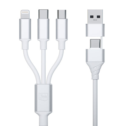 Cablu Incarcare USB-A / USB-C - Lightning / microUSB / USB-C 3MK Hyper, 12W, 1.5m, Alb