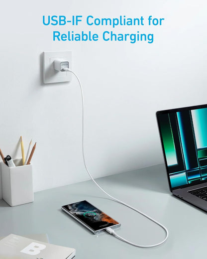 Cablu Date si Incarcare USB-C - USB-C Anker 322, 60W, 0.9m, Alb A81F5G21