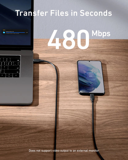 Cablu Date si Incarcare USB-C - USB-C Anker 543, 100W, 1.8m, Negru A80E2G11