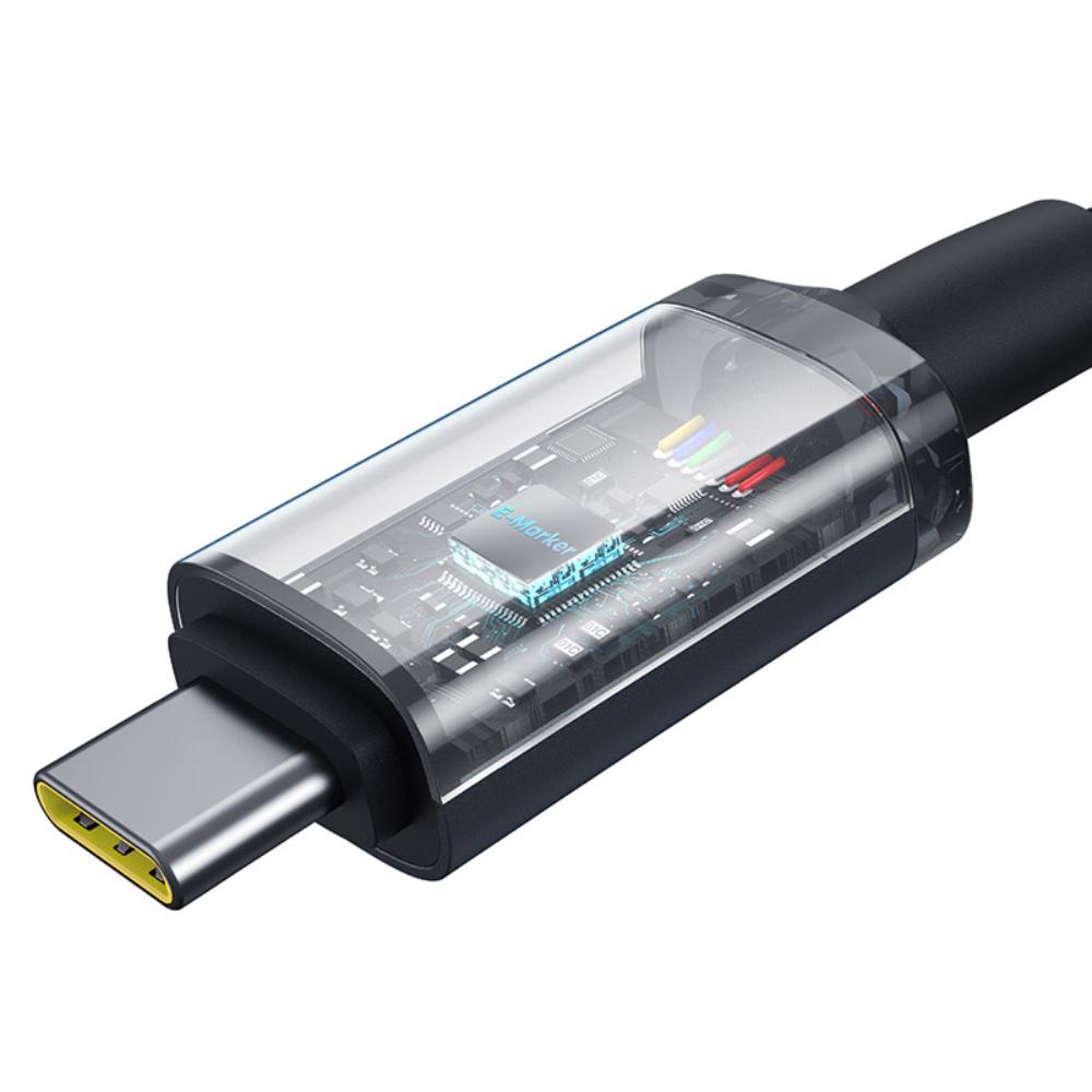 Cablu Date si Incarcare USB-C - USB-C Baseus Crystal Shine Series, 100W, 20Gbps, 1.5m, Negru P10318204111-00