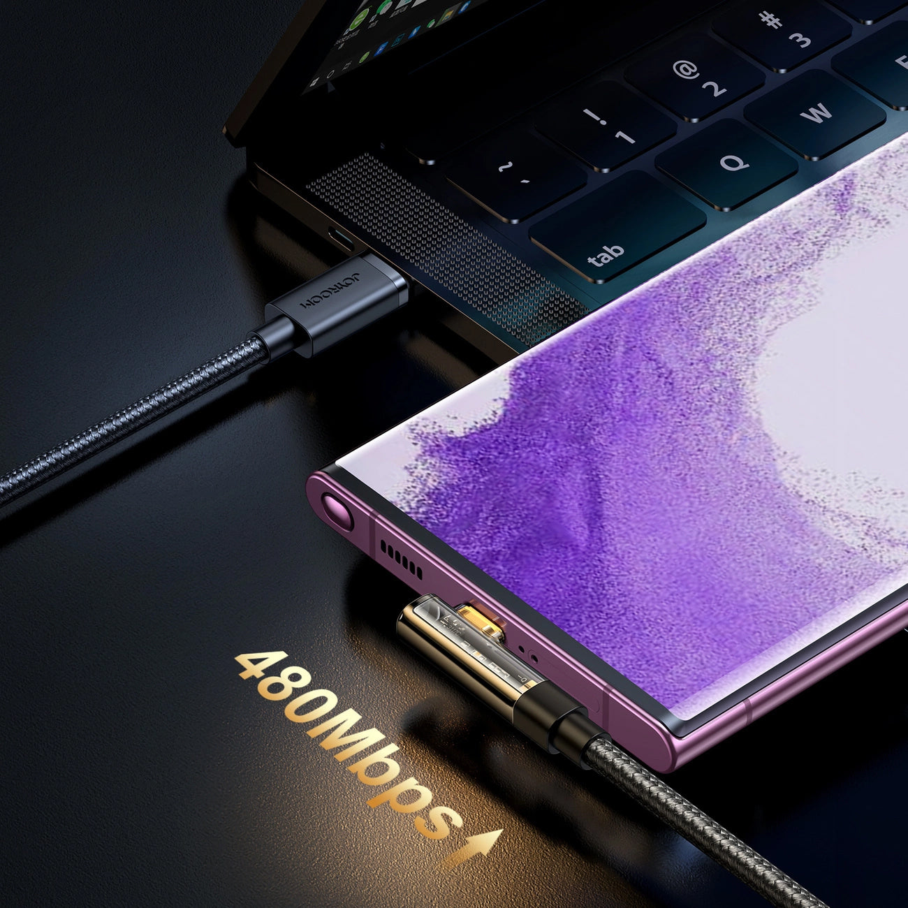 Cablu Date si Incarcare USB-C - USB-C Joyroom S-CC100A6 Angled, 100W, 1.2m, Negru