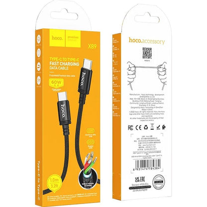 Cablu Date si Incarcare USB-C - USB-C HOCO X89, 60W, 1m, Negru