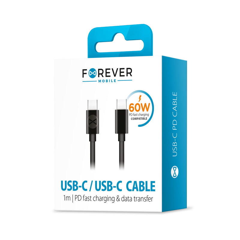 Cablu Date si Incarcare USB-C - USB-C Forever, 60W, 1m, Negru
