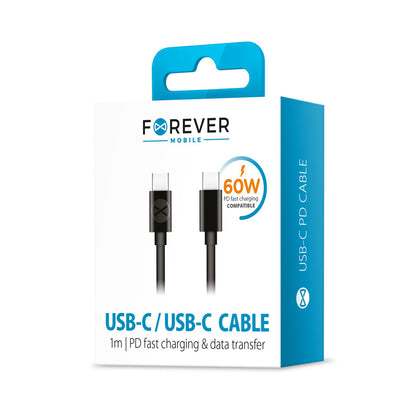 Cablu Date si Incarcare USB-C - USB-C Forever, 60W, 1m, Negru