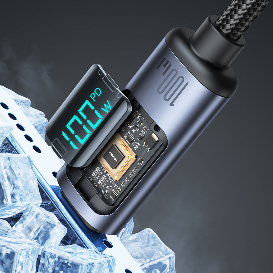 Cablu Date si Incarcare USB-C - USB-C Joyroom S-A16 Prism Display, 100W, 1.2m, Negru