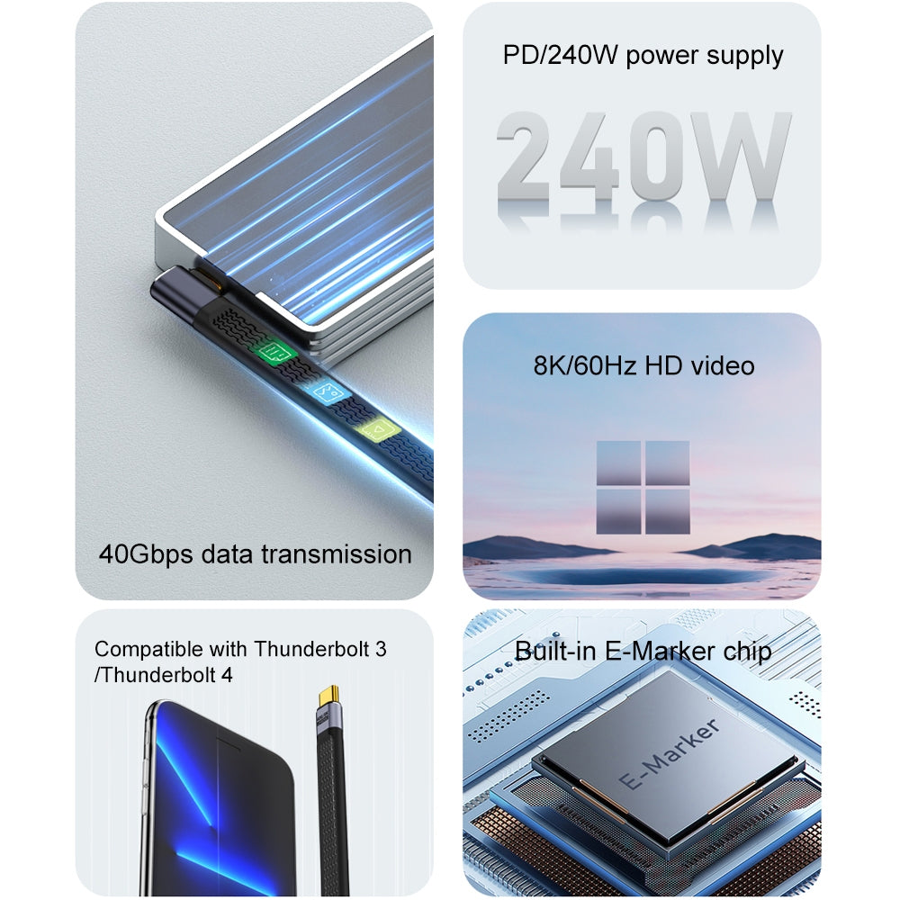 Cablu Date si Incarcare USB-C - USB-C OEM Angled 8K Video Version 3, 240W, 0.15m, Negru