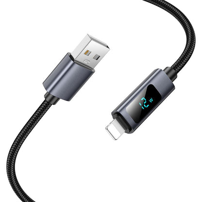 Cablu Date si Incarcare USB-A - Lightning HOCO Display X112, 18W, 1m, Negru
