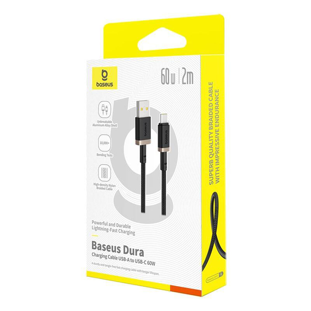 Cablu Date si Incarcare USB-A - USB-C Baseus Dura Series, 60W, 2m, Auriu P10377802U01-02