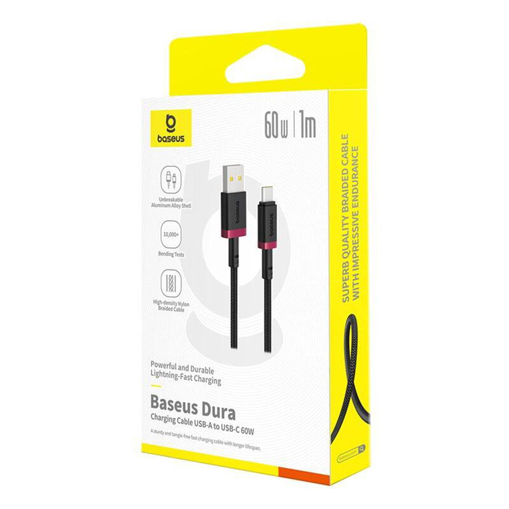 Cablu Date si Incarcare USB-A - USB-C Baseus Dura Series, 60W, 2m, Rosu P10377802U01-03