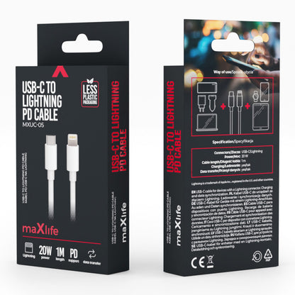 Cablu Date si Incarcare USB-C - Lightning MaXlife MXUC-05, 20W, 1m, Alb