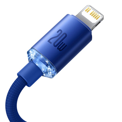 Cablu Date si Incarcare USB-C - Lightning Baseus Crystal Shine Series, 20W, 1.2m, Albastru CAJY000203
