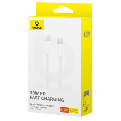 Cablu Date si Incarcare USB-C - USB-C Baseus Superior Series 2, 30W, 2m, Alb P10365200211-01