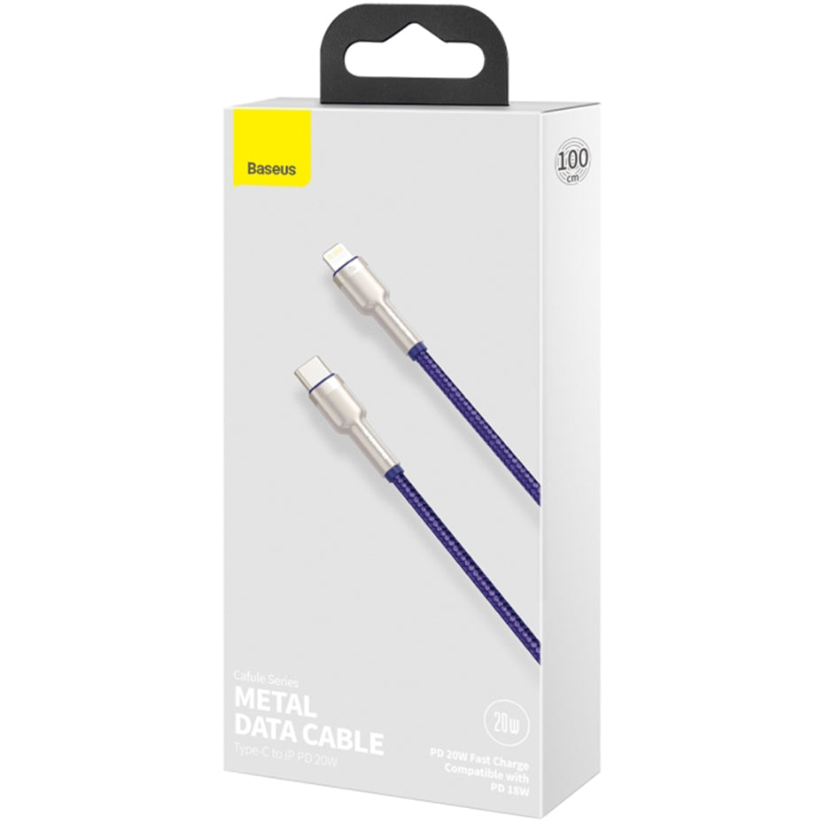 Cablu Date si Incarcare USB-C - Lightning Baseus Cafule Metal Series, 20W, 1m, Mov CATLJK-A05