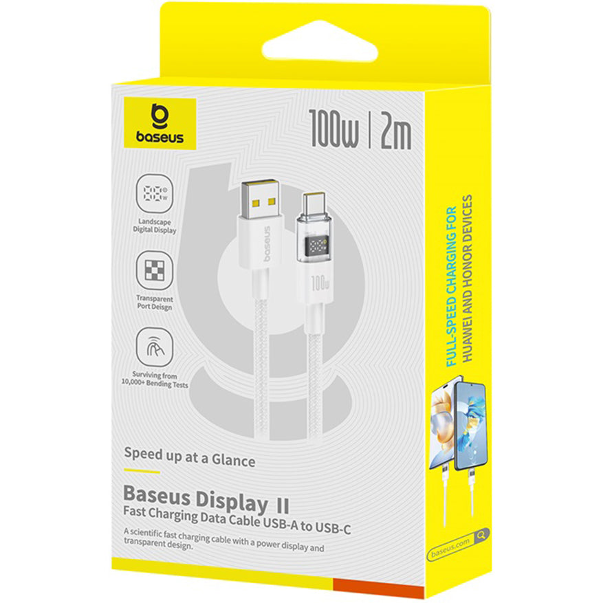 Cablu Date si Incarcare USB-A - USB-C Baseus Display 2, 100W, 2m, Alb P10382701211-01