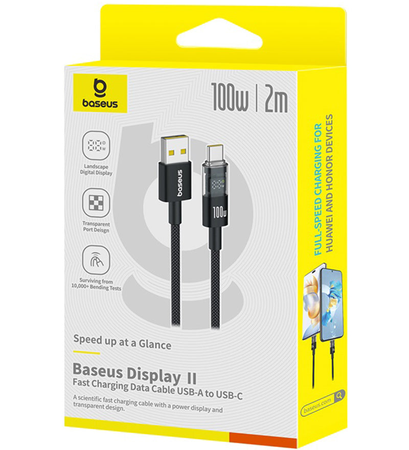 Cablu Date si Incarcare USB-A - USB-C Baseus Display 2, 100W, 2m, Negru P10382701111-00