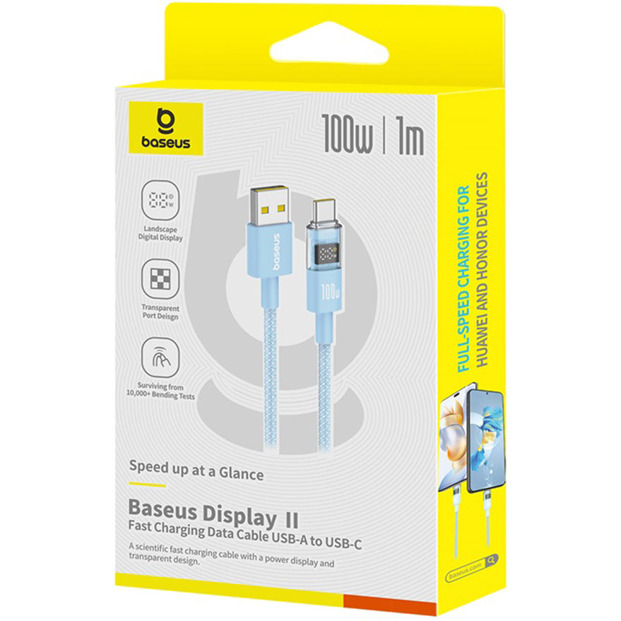 Cablu Date si Incarcare USB-A - USB-C Baseus Display 2, 100W, 1m, Albastru P10382701311-00