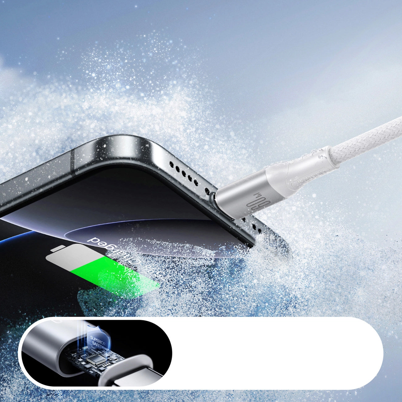 Cablu Date si Incarcare USB-C - USB-C Joyroom S-A28 Flash, 60W, 2m, Alb