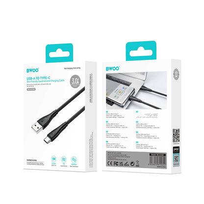 Cablu Date si Incarcare USB-A - USB-C BWOO BO-X318C, 27W, 1m, Negru