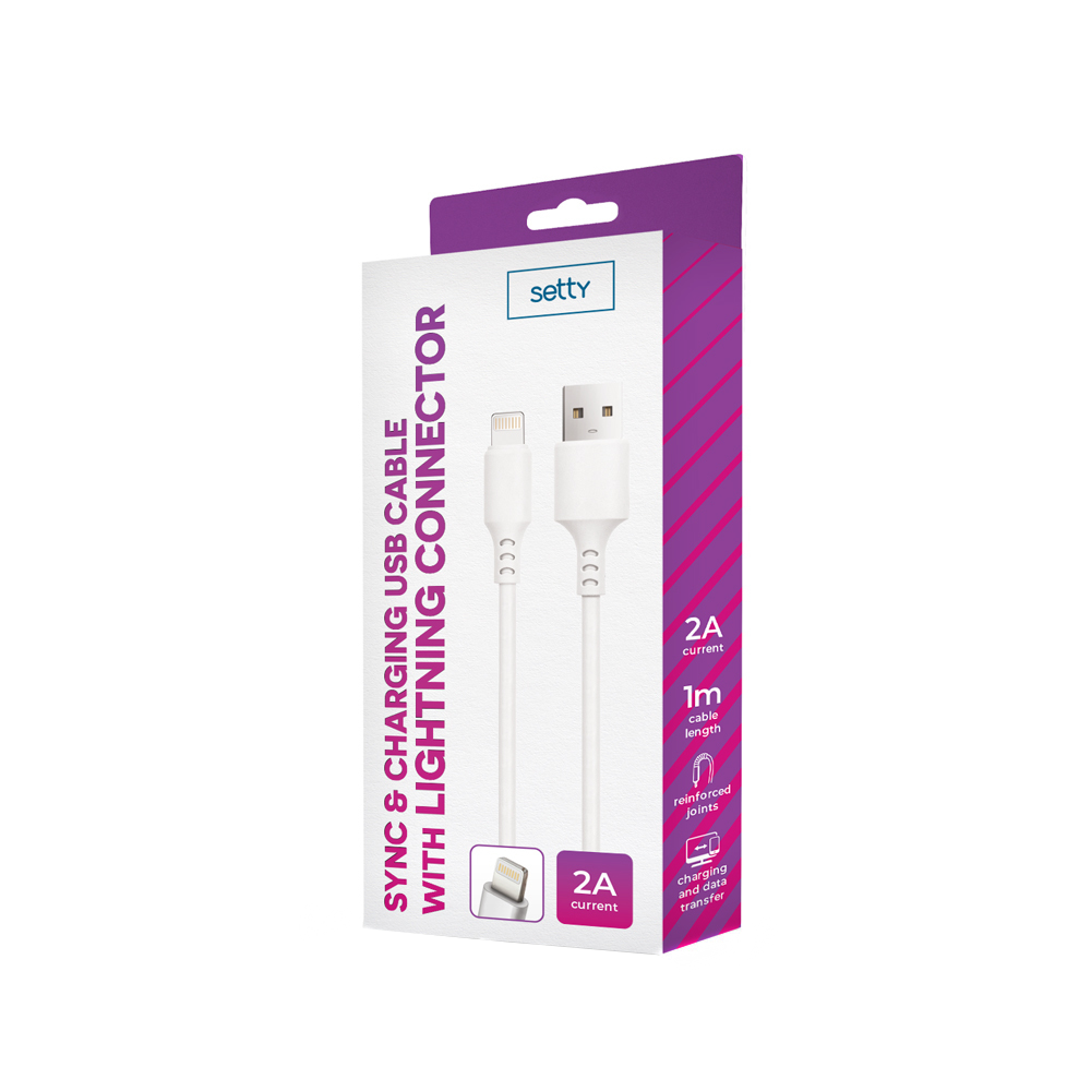 Cablu Date si Incarcare USB-A - Lightning Setty, 18W, 1m, Alb