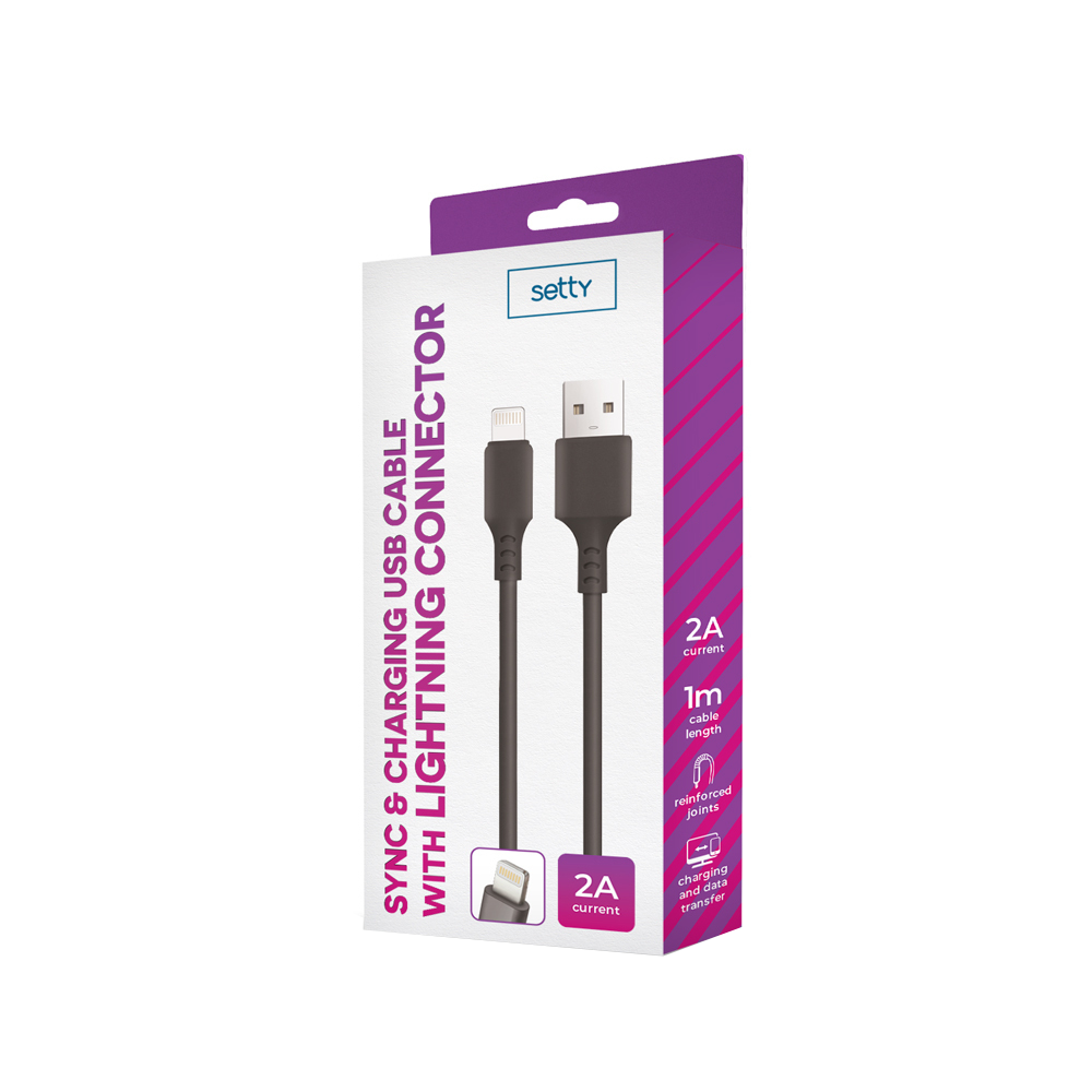 Cablu Date si Incarcare USB-A - Lightning Setty, 18W, 1m, Negru