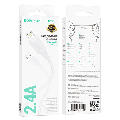 Cablu Date si Incarcare USB-A - Lightning Borofone BX111 Feliz, 18W, 1m, Alb