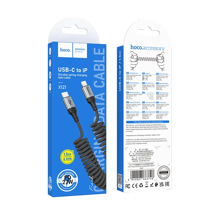 Cablu Date si Incarcare USB-C - Lightning HOCO X121, 27W, 1.5m, Negru