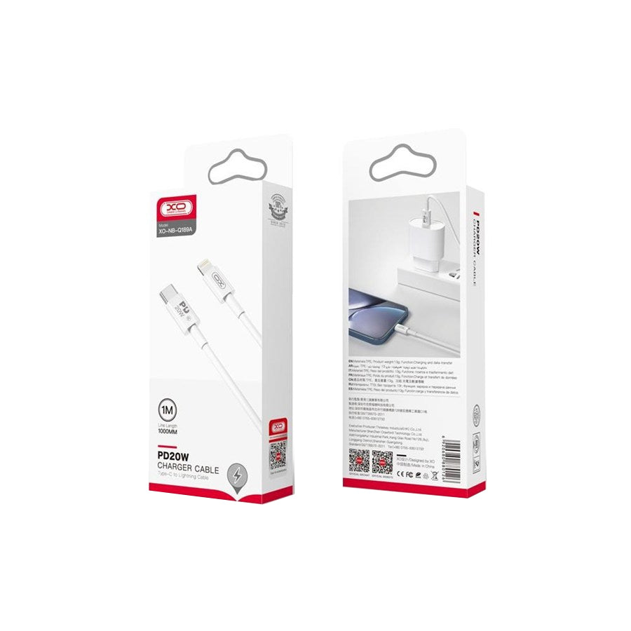 Cablu Date si Incarcare USB-C - Lightning XO Design NB-Q189A, 20W, 1m, Alb