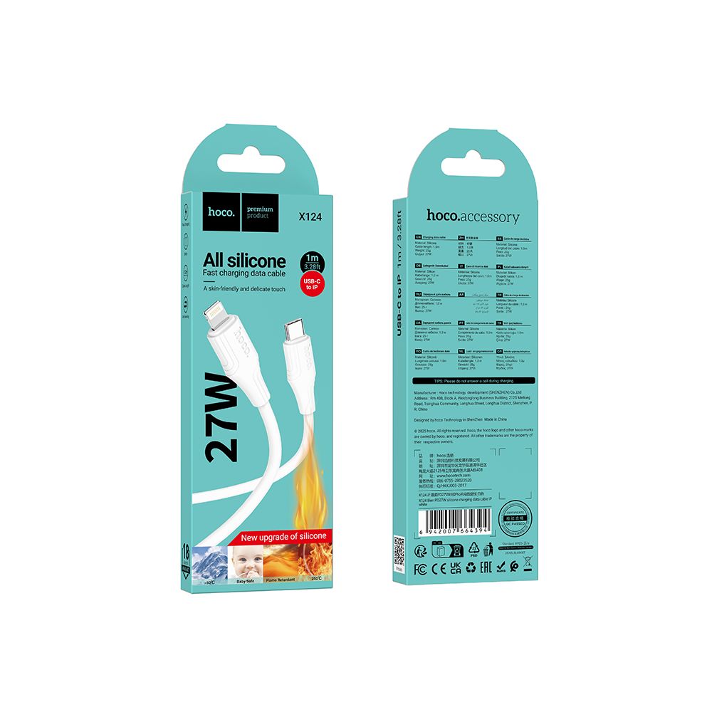 Cablu Date si Incarcare USB-C - Lightning HOCO X124, 27W, 1m, Alb