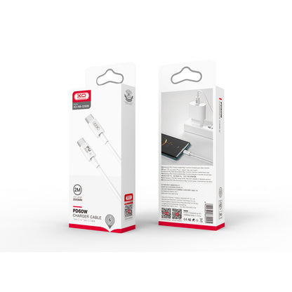 Cablu Date si Incarcare USB-C - USB-C XO Design NB-Q190B, 60W, 2m, Alb