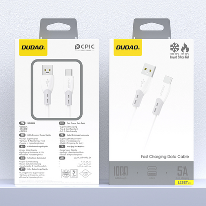 Cablu Date si Incarcare USB-A - USB-C Dudao L25ST, 100W, 1m, Alb