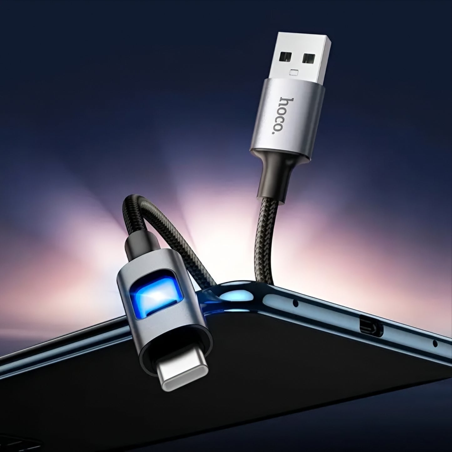 Cablu Date si Incarcare USB-A - USB-C HOCO U144 Led, 18W, 1.2m, Negru