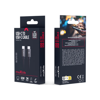 Cablu Date si Incarcare USB-C - USB-C MaXlife MXUC-12, 60W, 2m, Negru