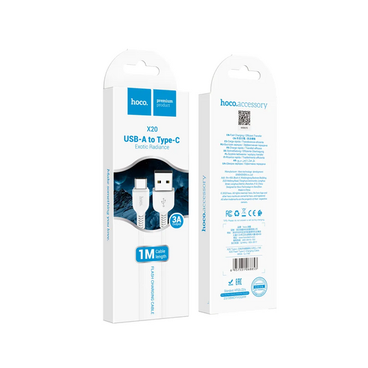 Cablu Date si Incarcare USB-A - USB-C HOCO Flash X20, 18W, 1m, Alb