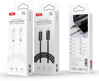 Cablu Date si Incarcare USB-C - USB-C XO Design NB-Q302B, 60W, 1m, Alb