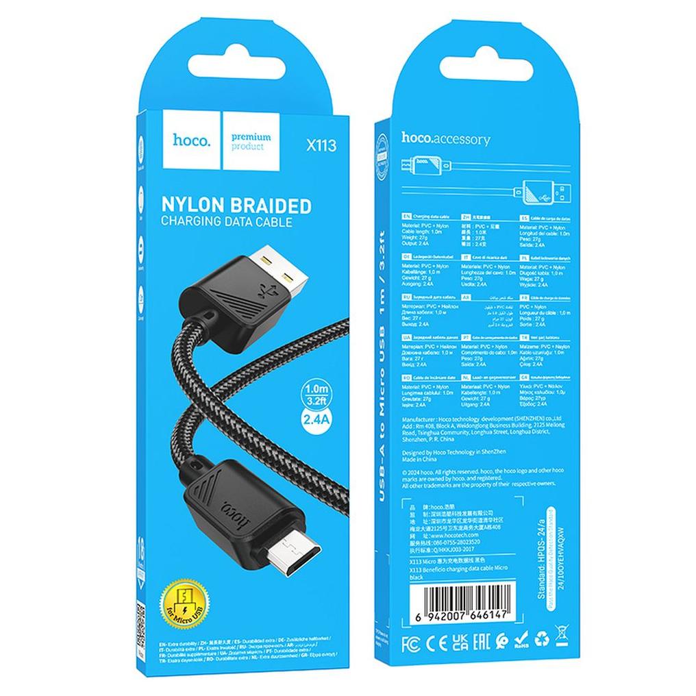 Cablu Date si Incarcare USB-A - microUSB HOCO X113, 18W, 1m, Negru
