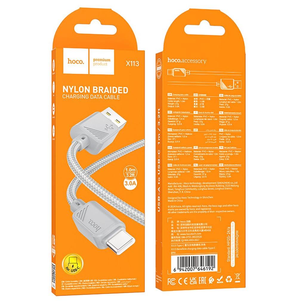 Cablu Date si Incarcare USB-A - USB-C HOCO X113, 18W, 1m, Gri