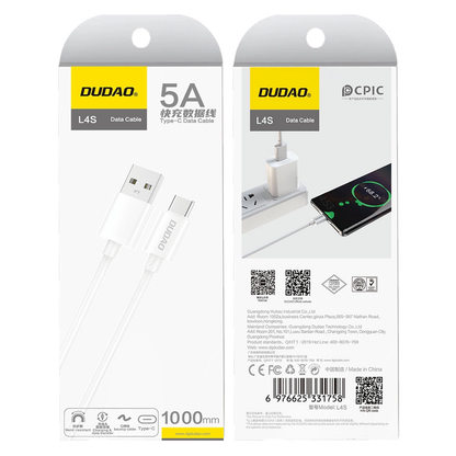 Cablu Date si Incarcare USB-A - USB-C Dudao L4ST, 100W, 1m, Alb