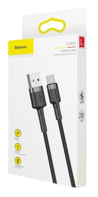 Cablu Date si Incarcare USB-A - USB-C Baseus Cafule, 18W, 2m, Gri CATKLF-CG1