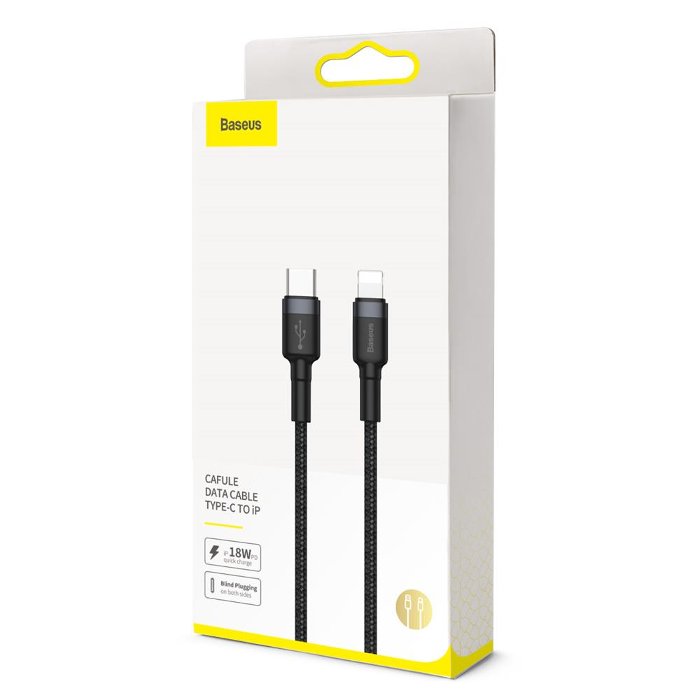 Cablu Date si Incarcare USB-C - Lightning Baseus Cafule, 18W, 1m, Gri CATLKLF-G1