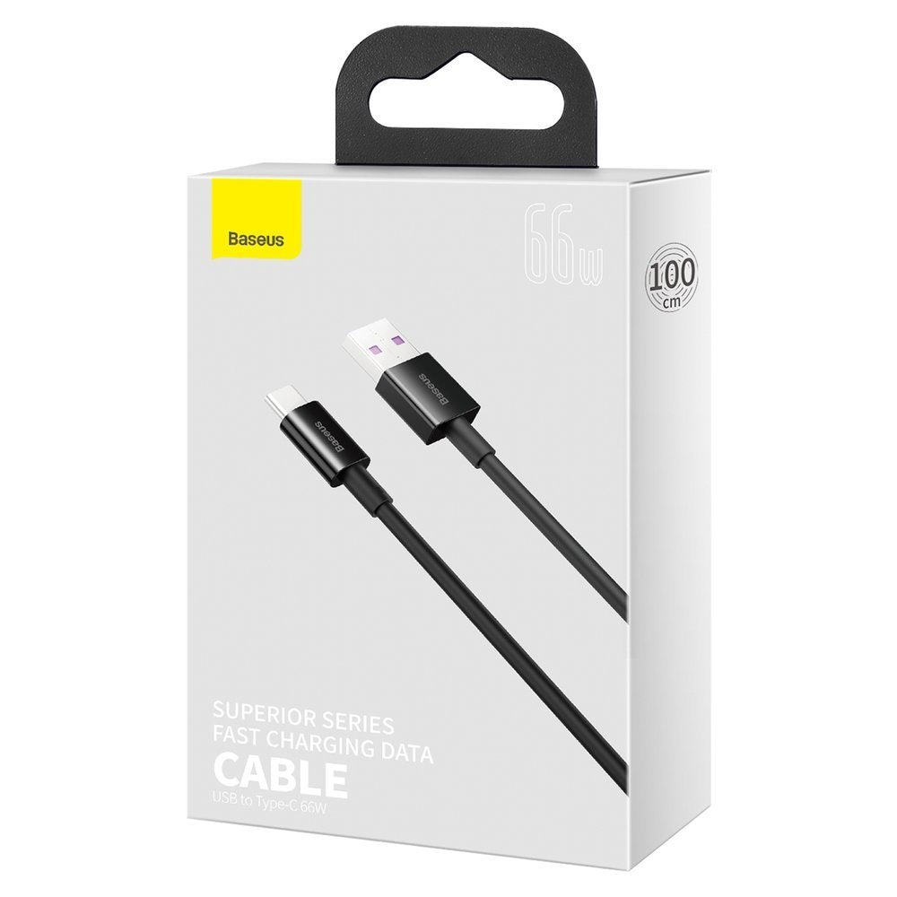 Cablu Date si Incarcare USB-A - USB-C Baseus Superior, 66W, 2m, Negru CATYS-A01