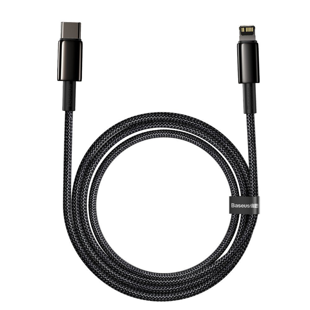 Cablu Date si Incarcare USB-C - Lightning Baseus Tungsten Gold, 20W, 2m, Negru CATLWJ-A01