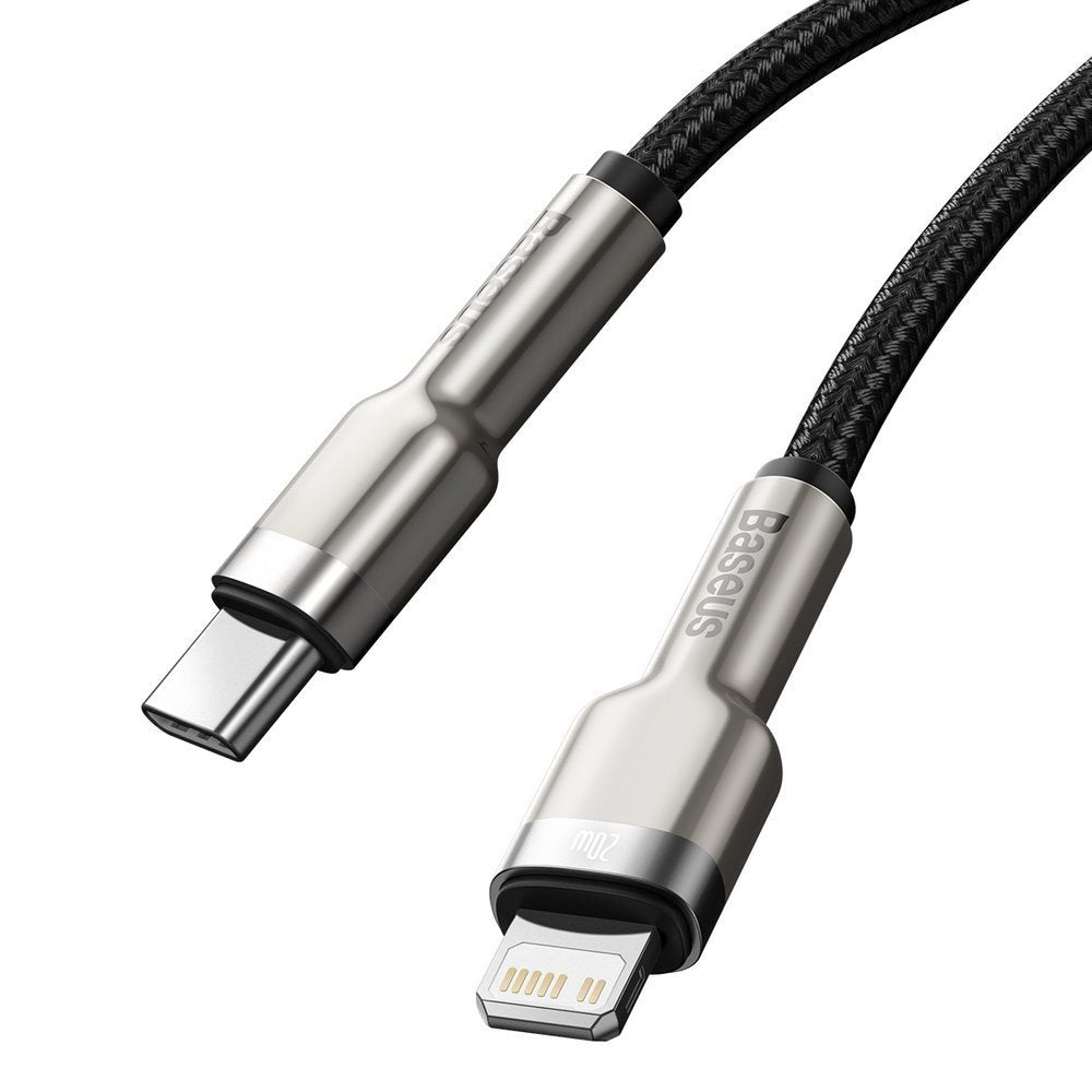 Cablu Date si Incarcare USB-C - Lightning Baseus Cafule Metal Series, 20W, 2m, Negru CATLJK-B01