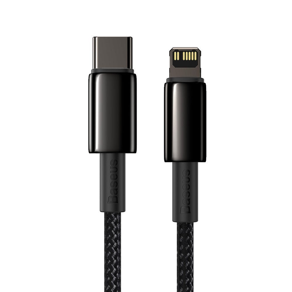 Cablu Date si Incarcare USB-C - Lightning Baseus Tungsten Gold, 20W, 1m, Negru CATLWJ-01