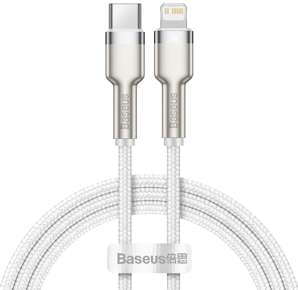 Cablu Date si Incarcare USB-C - Lightning Baseus Cafule Metal Series, 20W, 2m, Alb CATLJK-B02