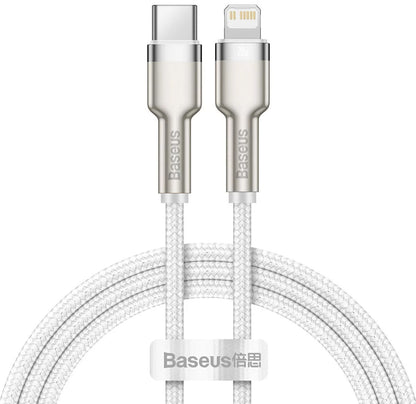 Cablu Date si Incarcare USB-C - Lightning Baseus Cafule Metal Series, 20W, 2m, Alb CATLJK-B02