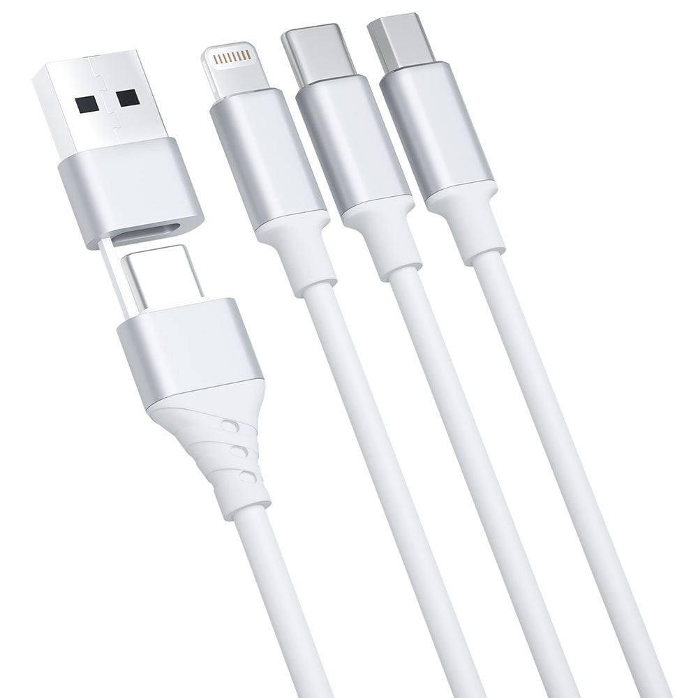 Cablu Incarcare USB-A / USB-C - Lightning / microUSB / USB-C 3MK Hyper, 12W, 1.5m, Alb